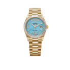Day-Date 36mm Yellow Gold Turquoise Stone Diamond Roman Numerals Dial Diamond Bezel 128398TBR