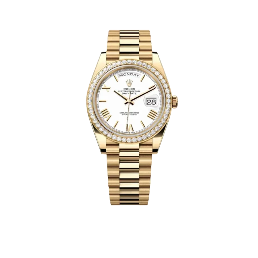 Day-Date 40 228348RBR Yellow Gold Diamond Bezel White Dial