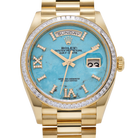 Day-Date 36mm Yellow Gold Turquoise Stone Diamond Roman Numerals Dial Diamond Bezel 128398TBR