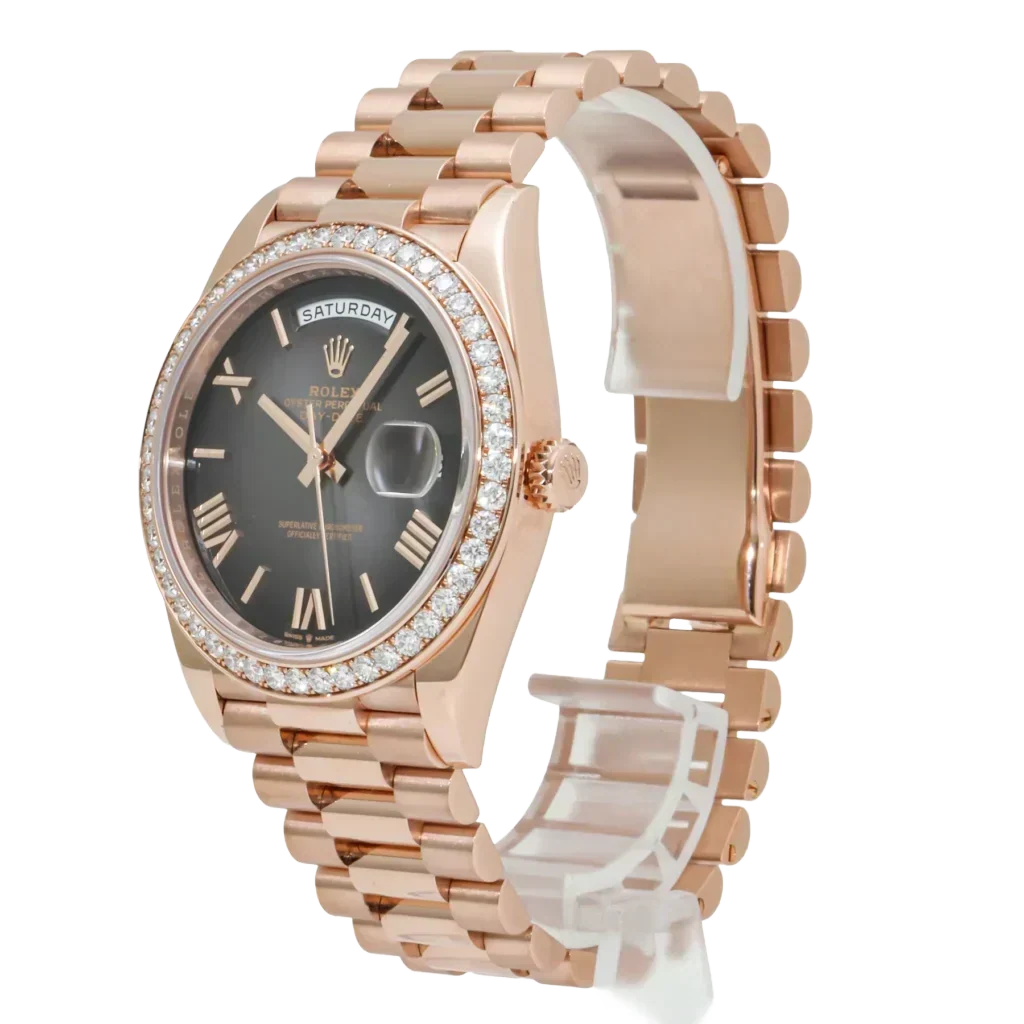 Day-Date 40 228345 Rose Gold Black Dial Diamond Bezel