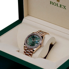 Day-Date President 40mm Everose Gold Olive Green Roman Dial Diamond Bezel - 228345RBR - New 2025