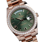Day-Date President 40mm Everose Gold Olive Green Roman Dial Diamond Bezel - 228345RBR - New 2025