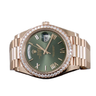 Day-Date President 40mm Everose Gold Olive Green Roman Dial Diamond Bezel - 228345RBR - New 2025