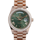 Day-Date President 40mm Everose Gold Olive Green Roman Dial Diamond Bezel - 228345RBR - New 2025