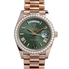 Day-Date President 40mm Everose Gold Olive Green Roman Dial Diamond Bezel - 228345RBR - New 2025
