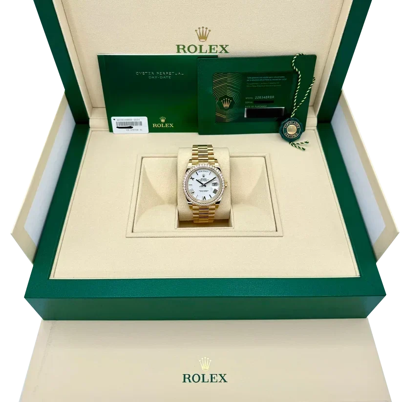 Day-Date 40 228348RBR Yellow Gold Diamond Bezel White Dial