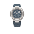 Nautilus 40mm 5980/60G-001 Flyback Chronograph White Gold Blue Dial Denim Strap