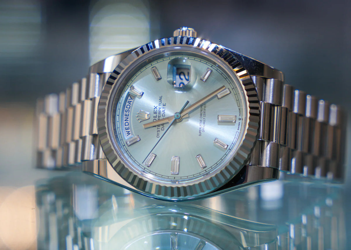 Rolex Day-Date 40mm Platinum President  Ice Blue Baguette Dial 228236