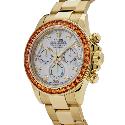 Daytona 116578SACO Yellow Gold Sapphire Bezel Mother Of Pearl Dial