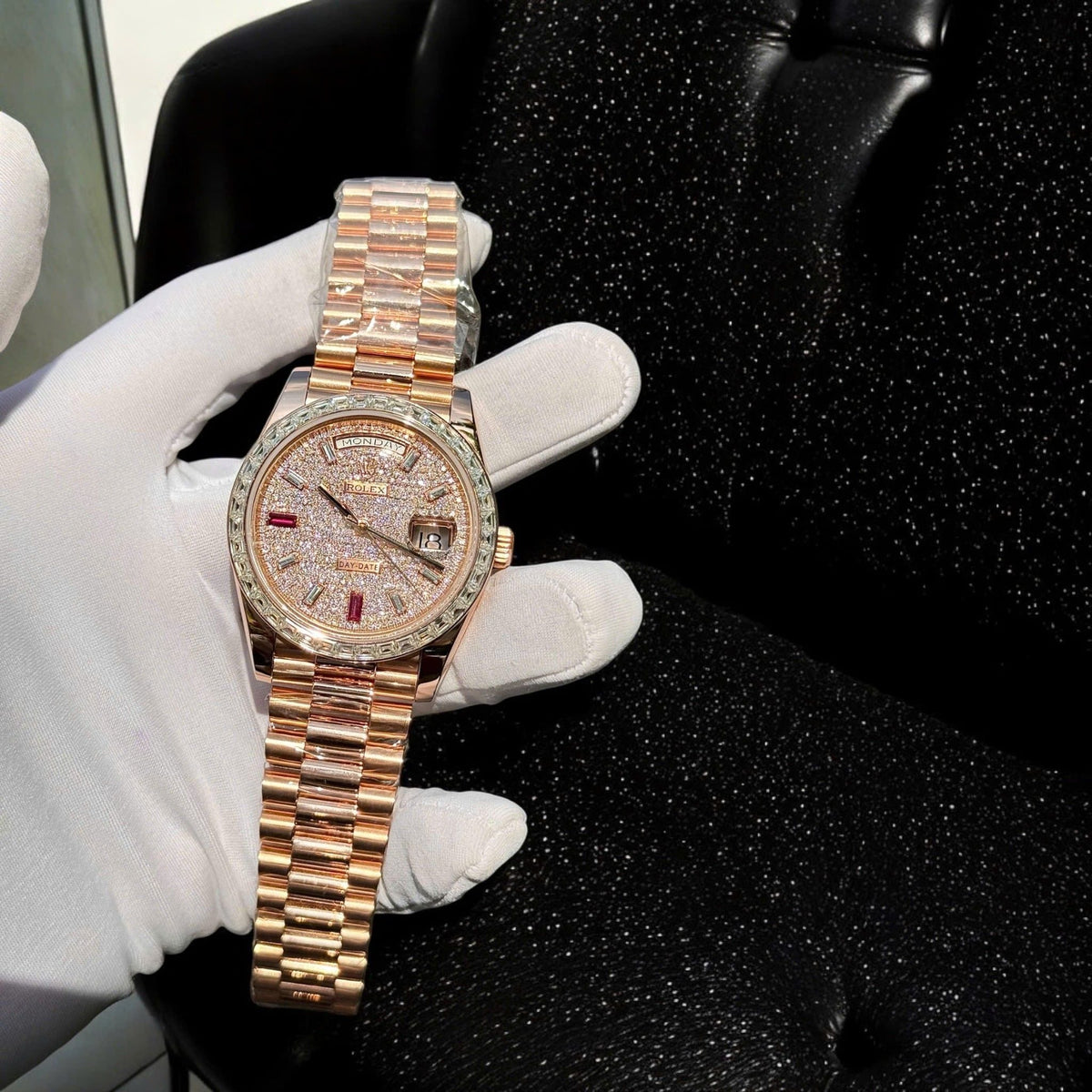 Rolex Day-Date 40mm Diamond Paved Ruby Dial