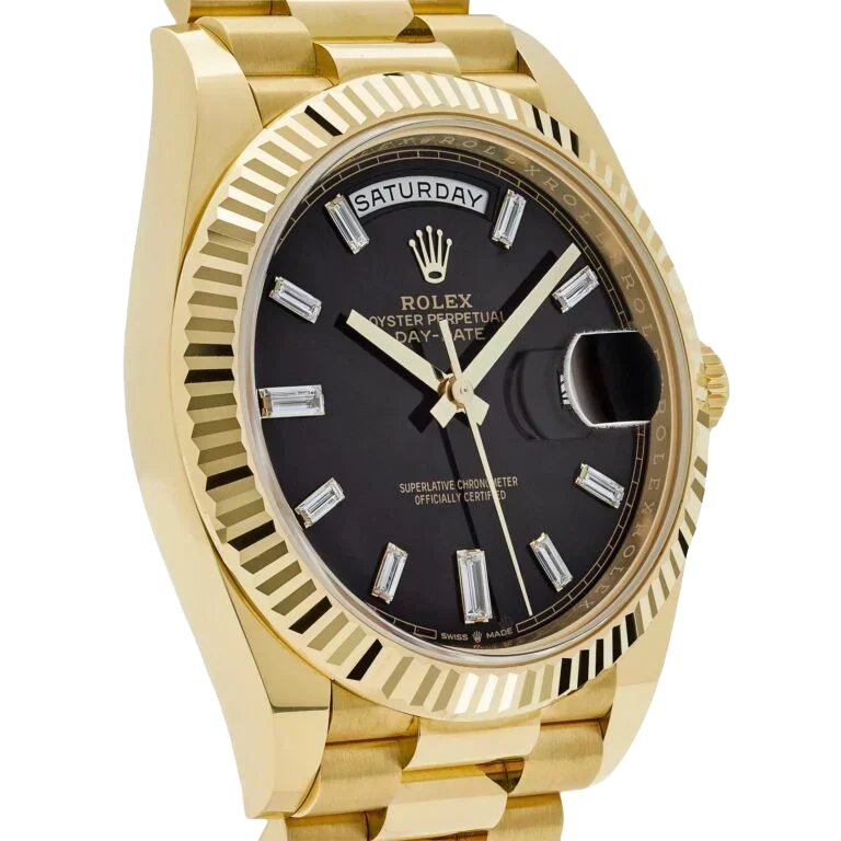 President Day-Date 40mm Black Dial Yellow Gold Diamond Mens Watch 228238