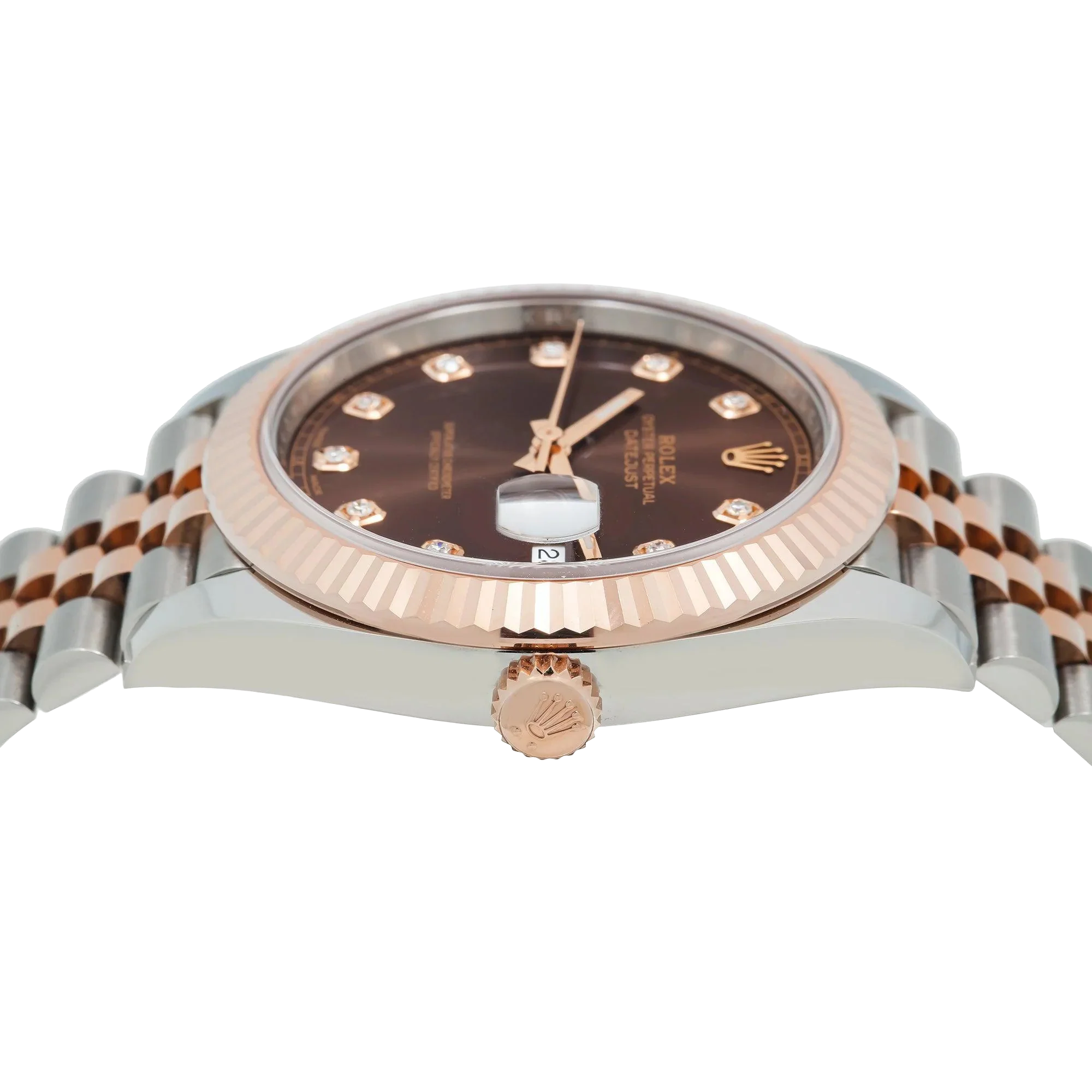 Datejust 41MM 126331 Chocolate Diamond Dial Fluted Bezel Two Tone Rose Gold Jubilee Bracelet