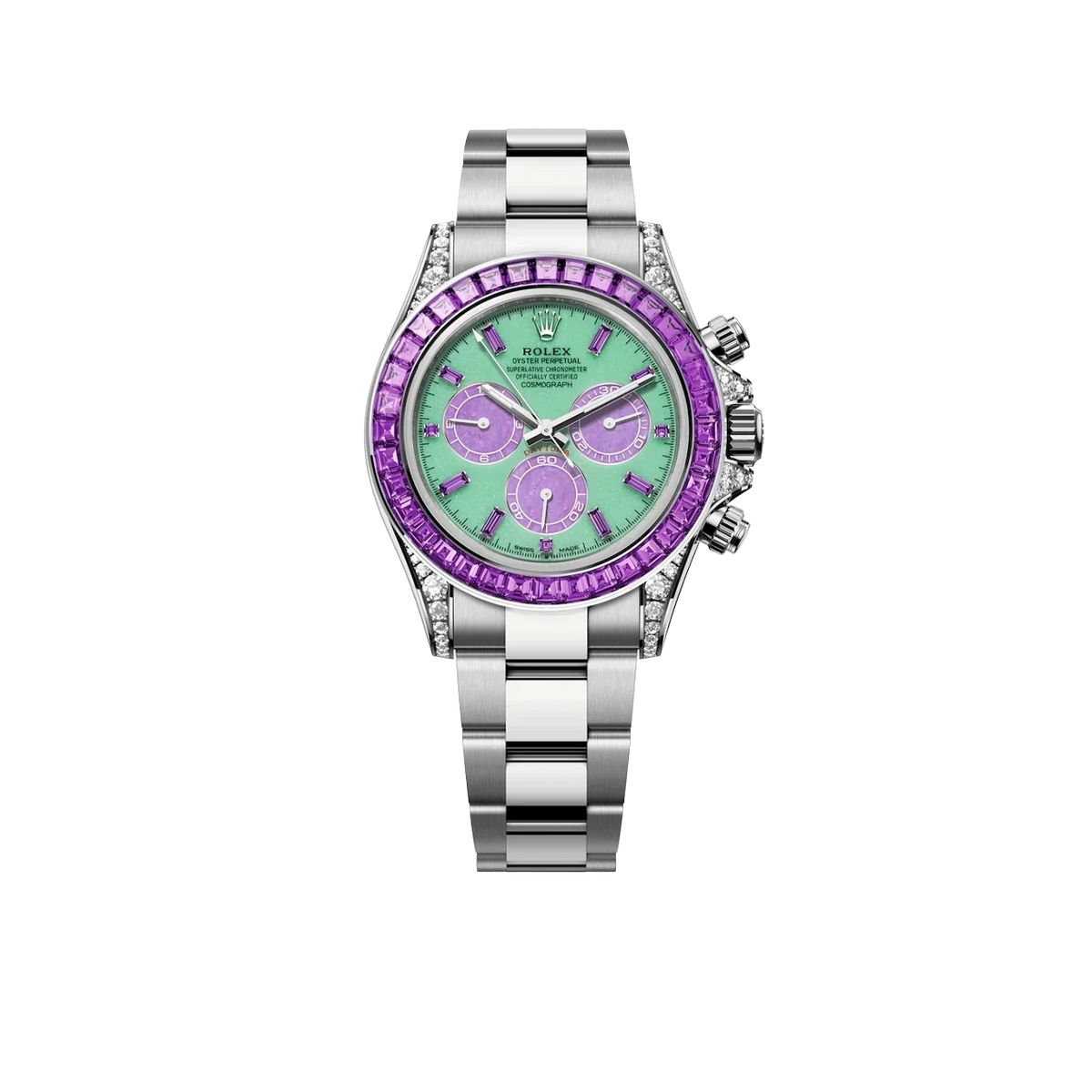 Cosmograph Daytona 'Spring' White Gold Vivid Green Dial Purple Baguette-cut Sapphires Ref.126599 SAVL