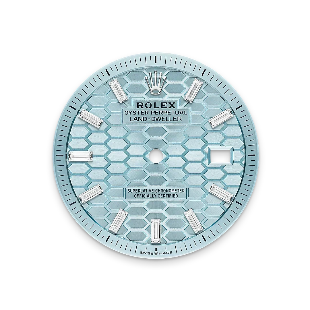 Land-Dweller Oyster 40mm Platinum & Diamonds Ice Blue Honeycomb Motif Dial M127386TBR-0001