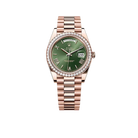 Day-Date President 40mm Everose Gold Olive Green Roman Dial Diamond Bezel - 228345RBR - New 2025