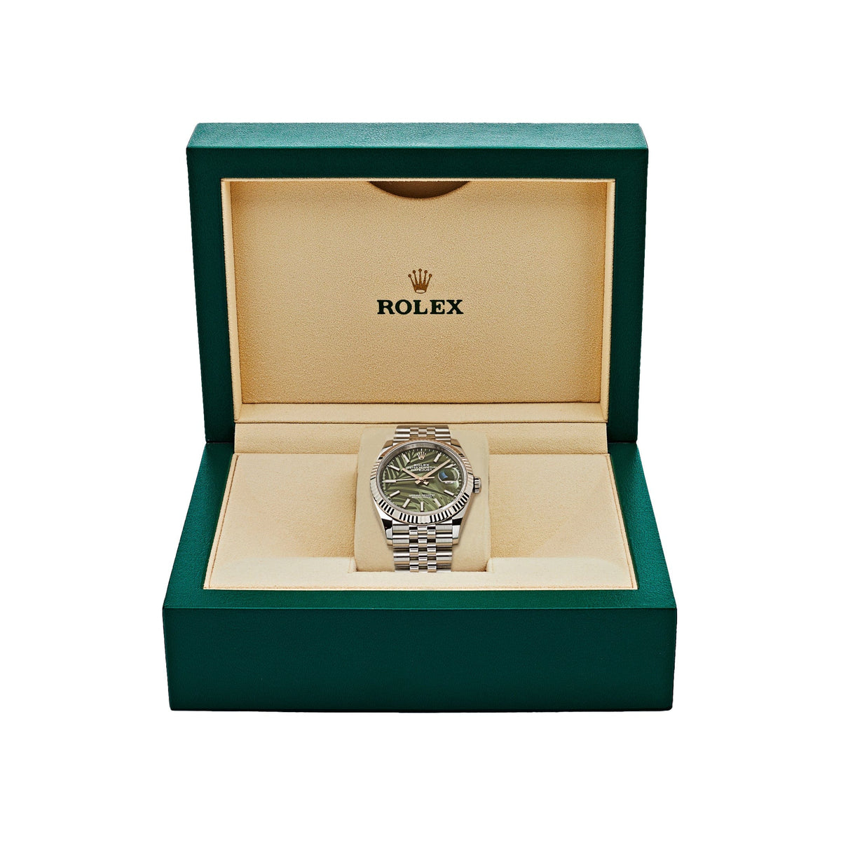 Rolex Datejust 36mm 126234 Stainless Steel Olive Green Palm Motif Dial