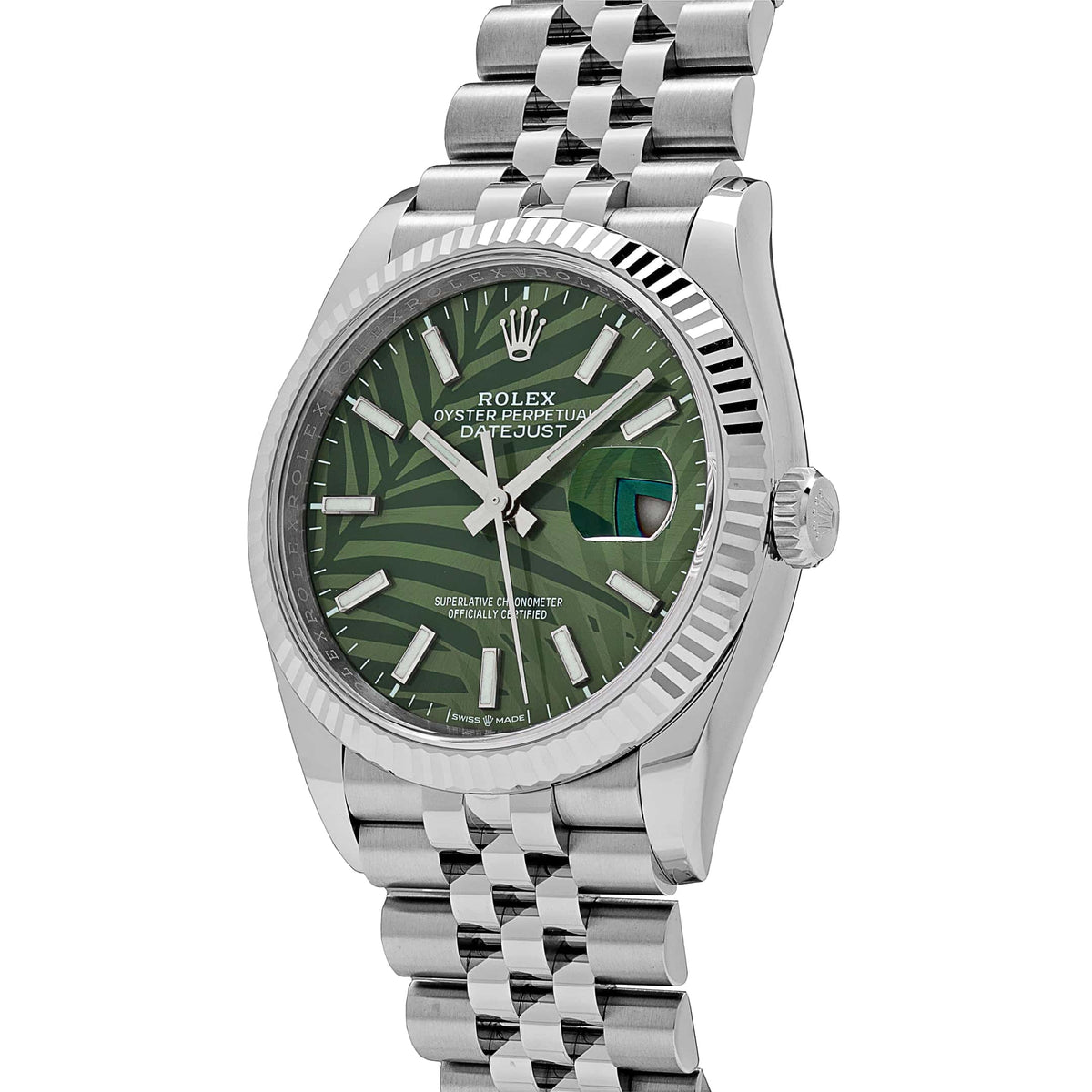 Rolex Datejust 36mm 126234 Stainless Steel Olive Green Palm Motif Dial