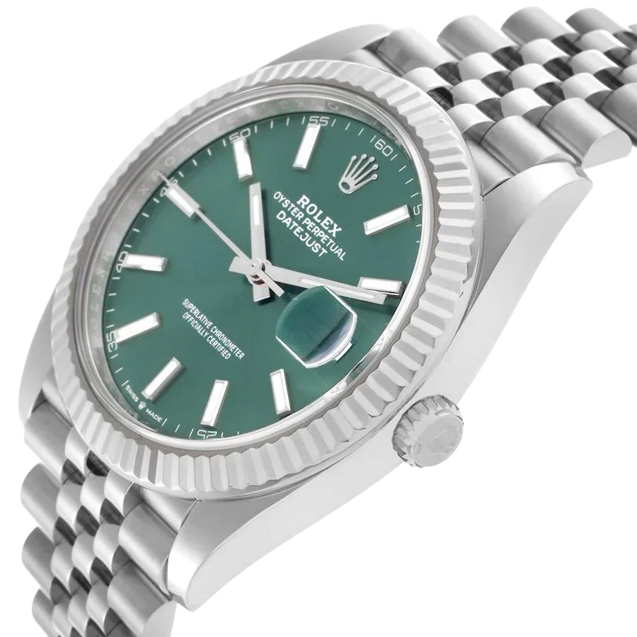 Datejust 41mm Steel White Gold Mint Green Dial Mens Watch 126334