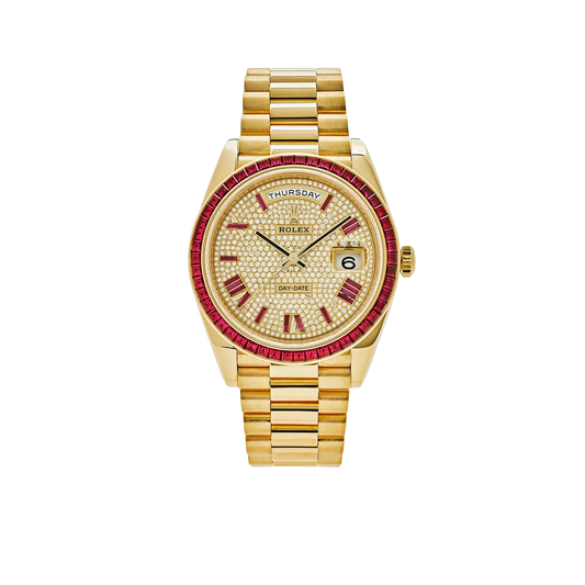Day-Date 40 228398TRU Yellow Gold Roman Dial Ruby Bezel