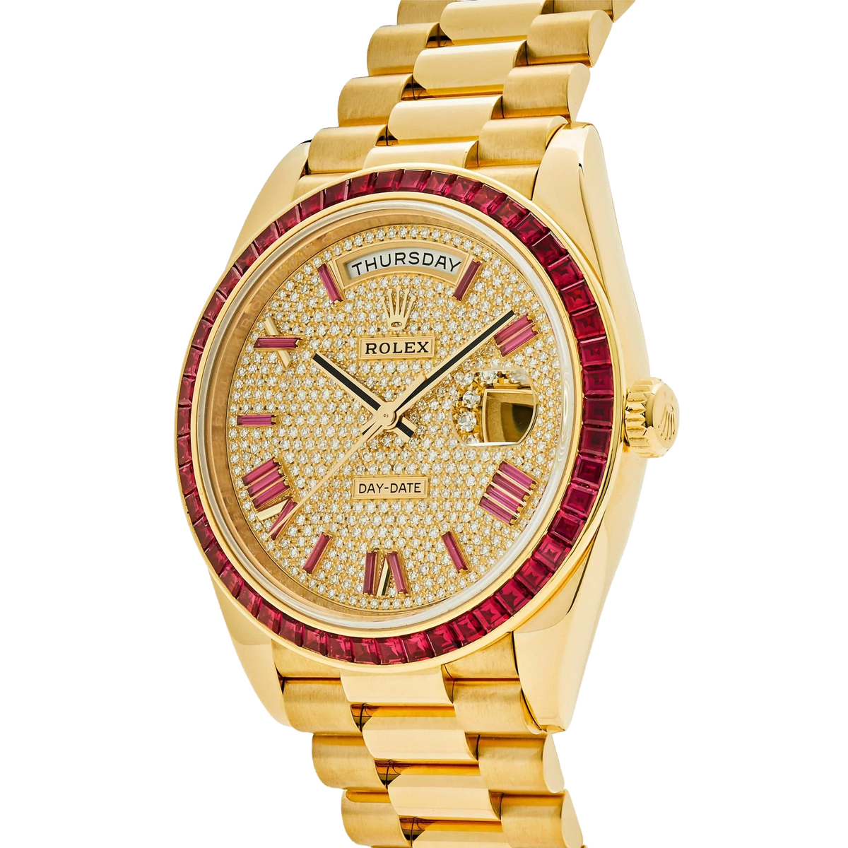Day-Date 40 228398TRU Yellow Gold Roman Dial Ruby Bezel