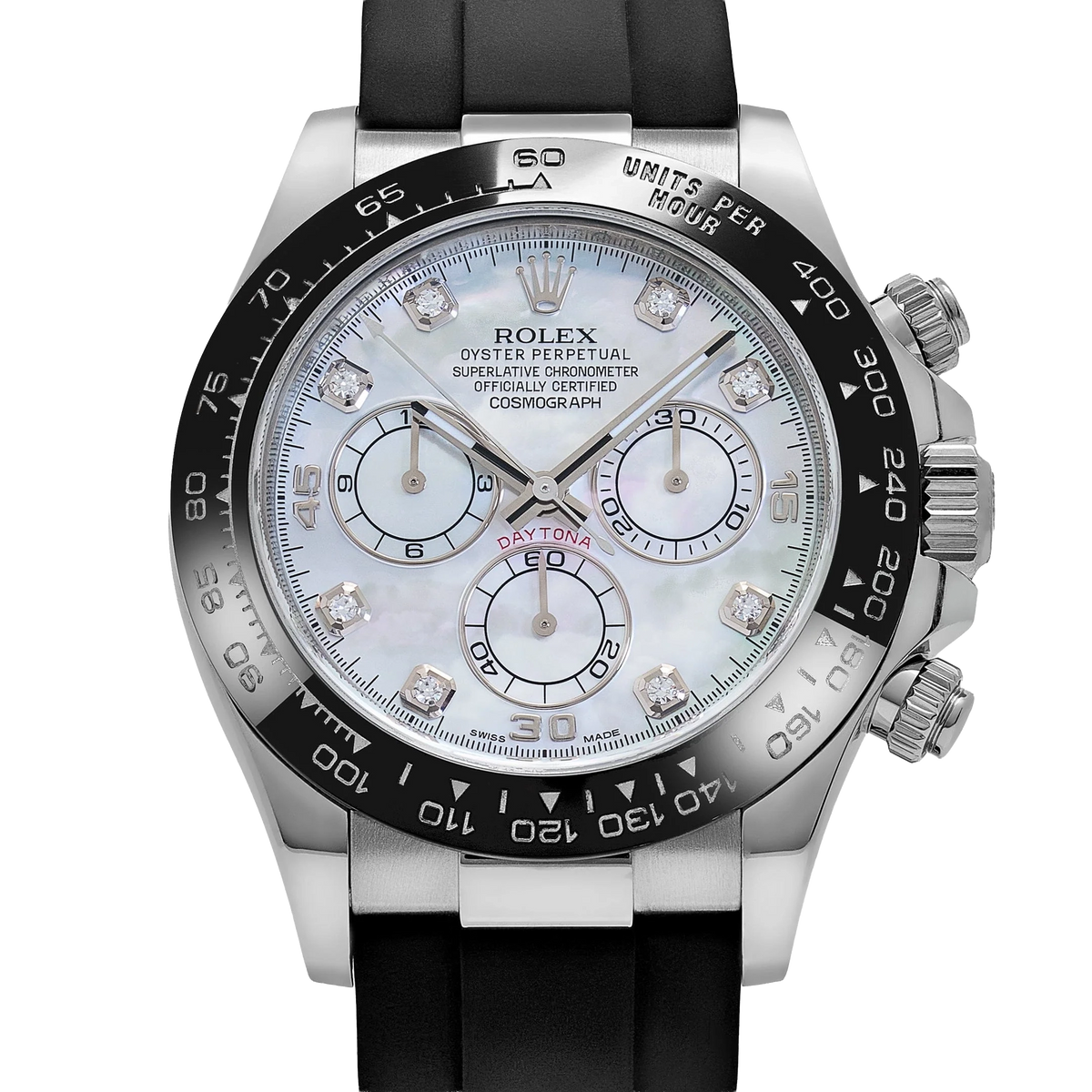 Daytona 40mm White Gold Oysterflex Mother of Pearl Diamond Dial 116519LN