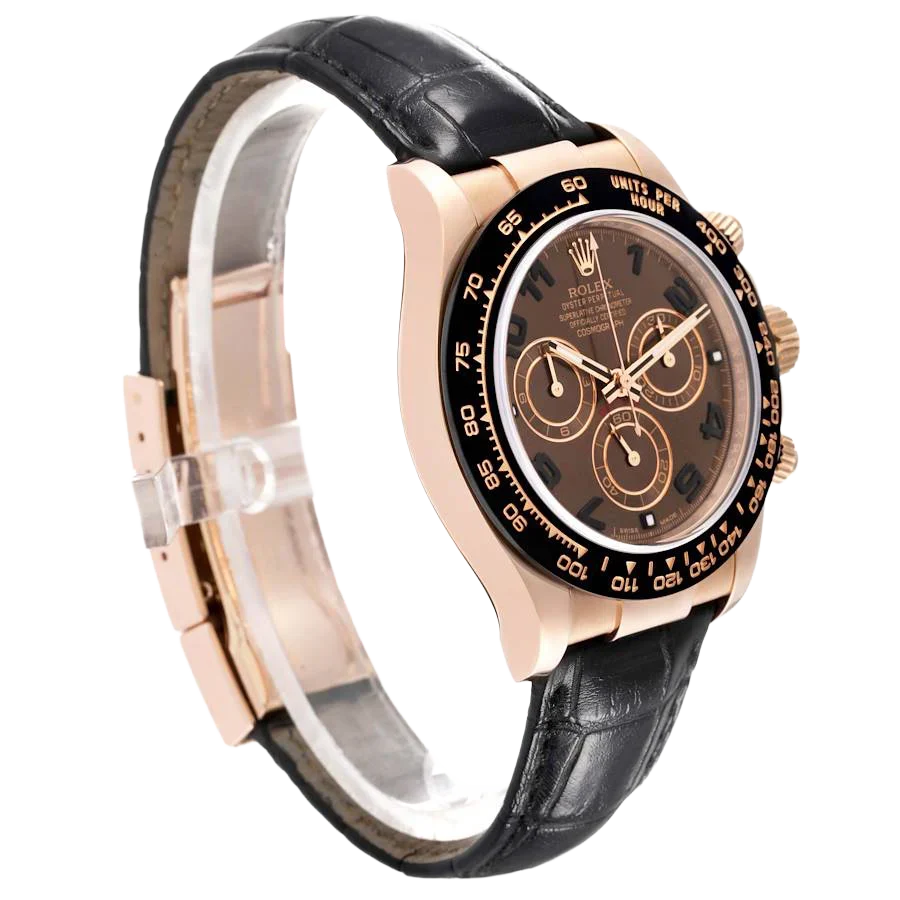 Daytona 40mm Rose Gold Brown Dial Leather Strap Mens Watch 116515