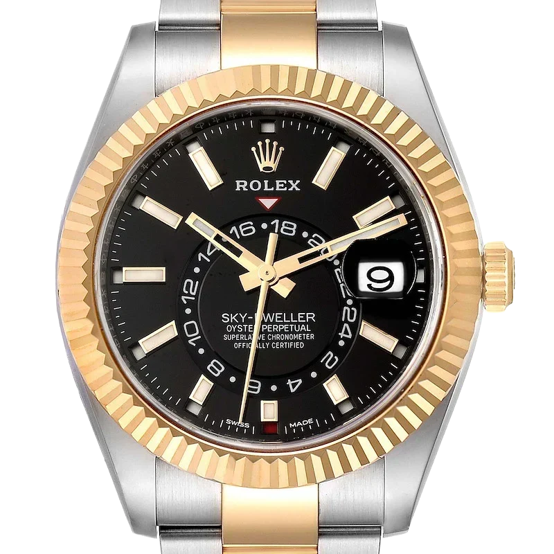 Sky Dweller 42mm Yellow Gold Steel Black Dial Mens Watch 326933
