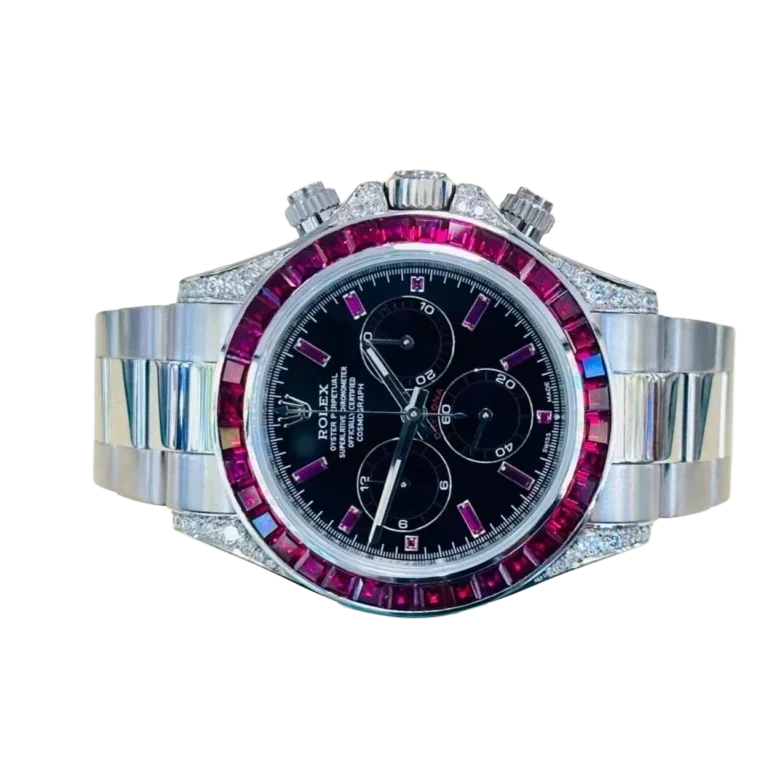 Daytona 126599TRU White Gold Diamond Black Dial Ruby Bezel